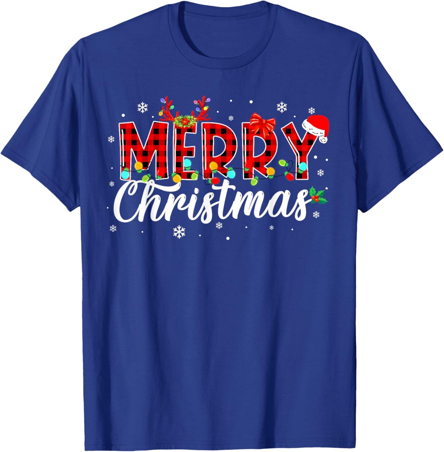 Merry Christmas Buffalo Plaid Red Santa Family Matching Xmas T-Shirt - T-Shirt | Royal