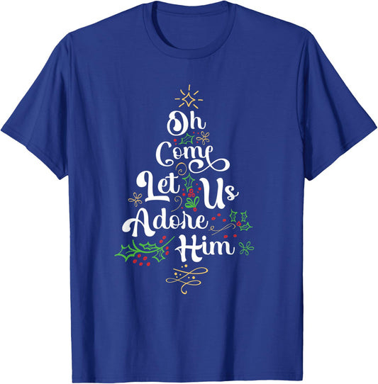 Oh Come Let Us Adore Him Jesus Family Christian Christmas T-Shirt - T-Shirt | Royal