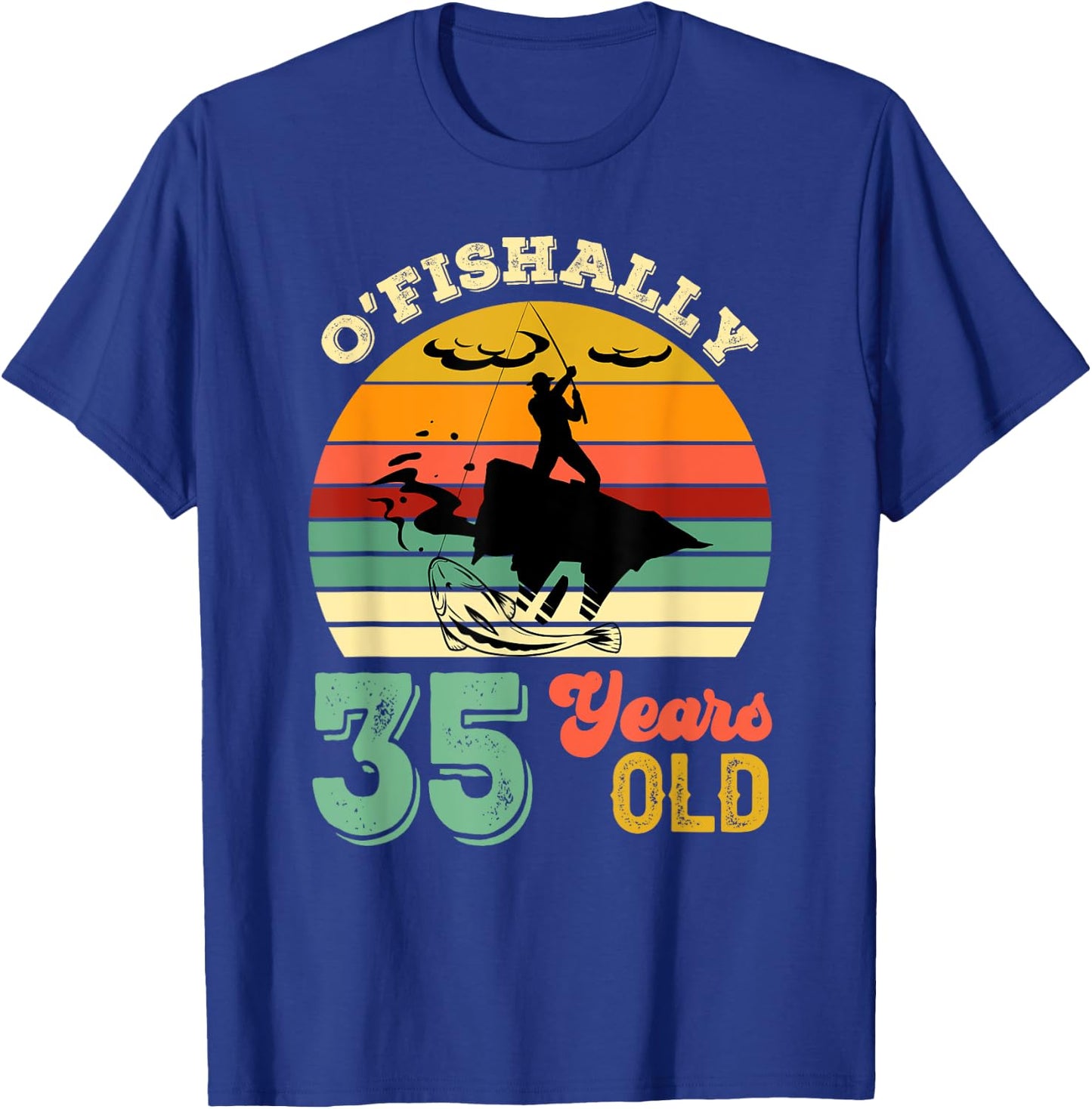 35 Years Old Thirty-Five Grandpa Fish 35th Birthday Fishing T-Shirt - T-Shirt | Royal