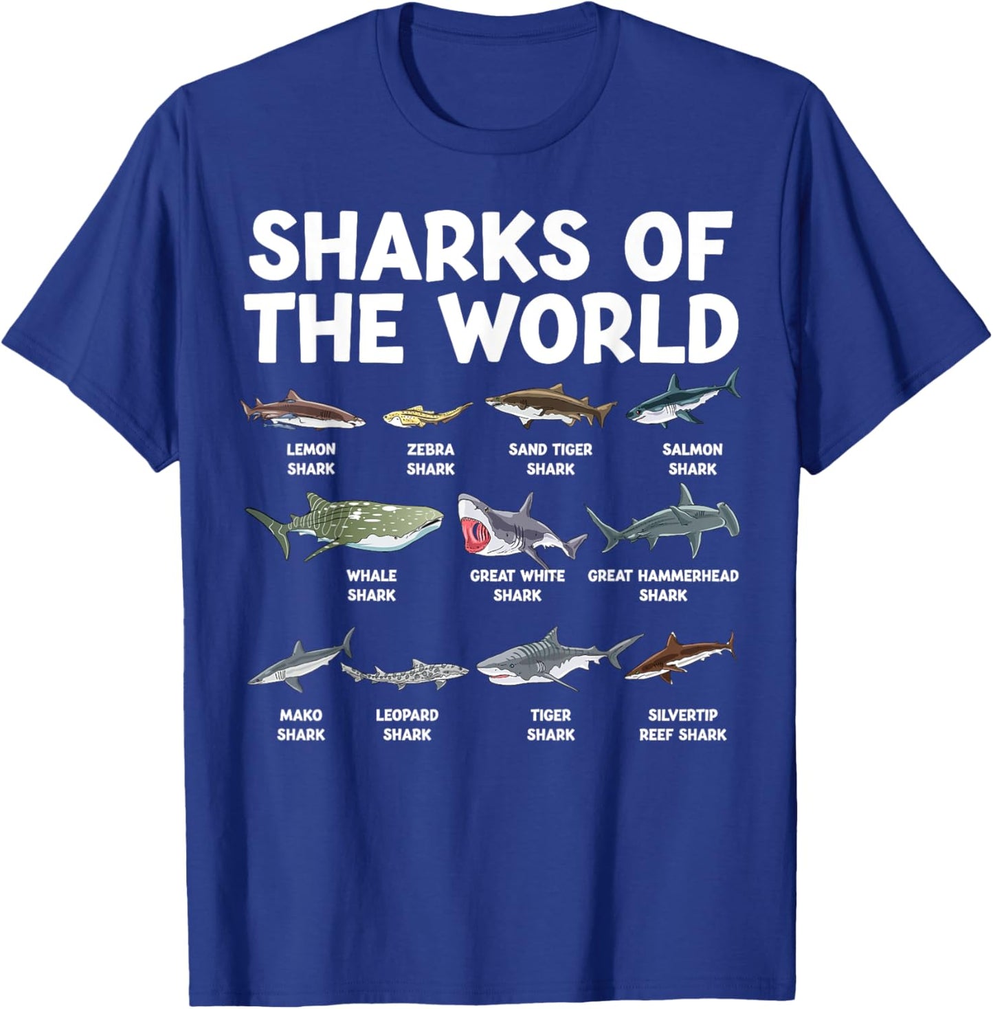 Sharks Of The World Kawaii Types Of Sharks Sea Animal Shark T-Shirt - T-Shirt | Royal