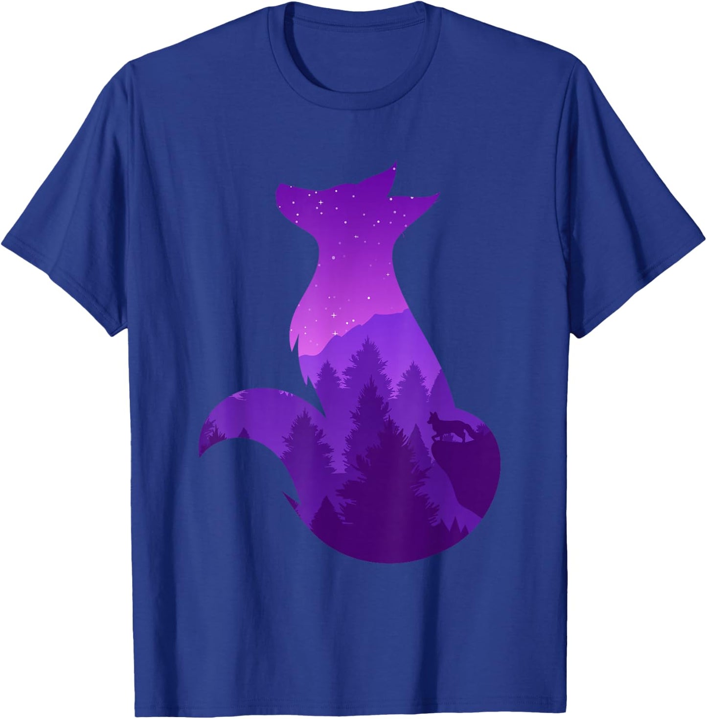 Night Wildlife Animal Galaxy Forest Nature Trees Stars Fox T-Shirt - T-Shirt | Royal