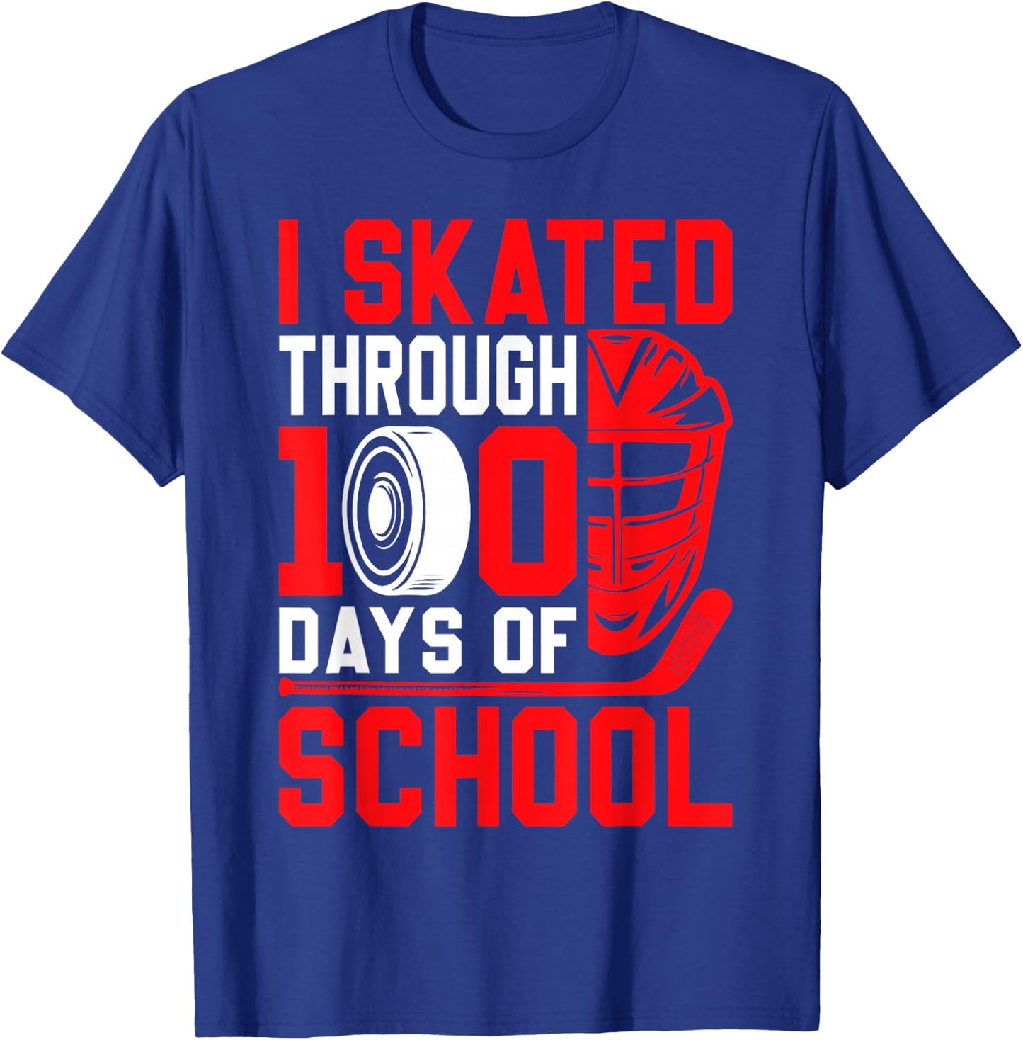 I Skated Through 100 Days of School Ice Hockey 100th Day T-Shirt - T-Shirt | Royal