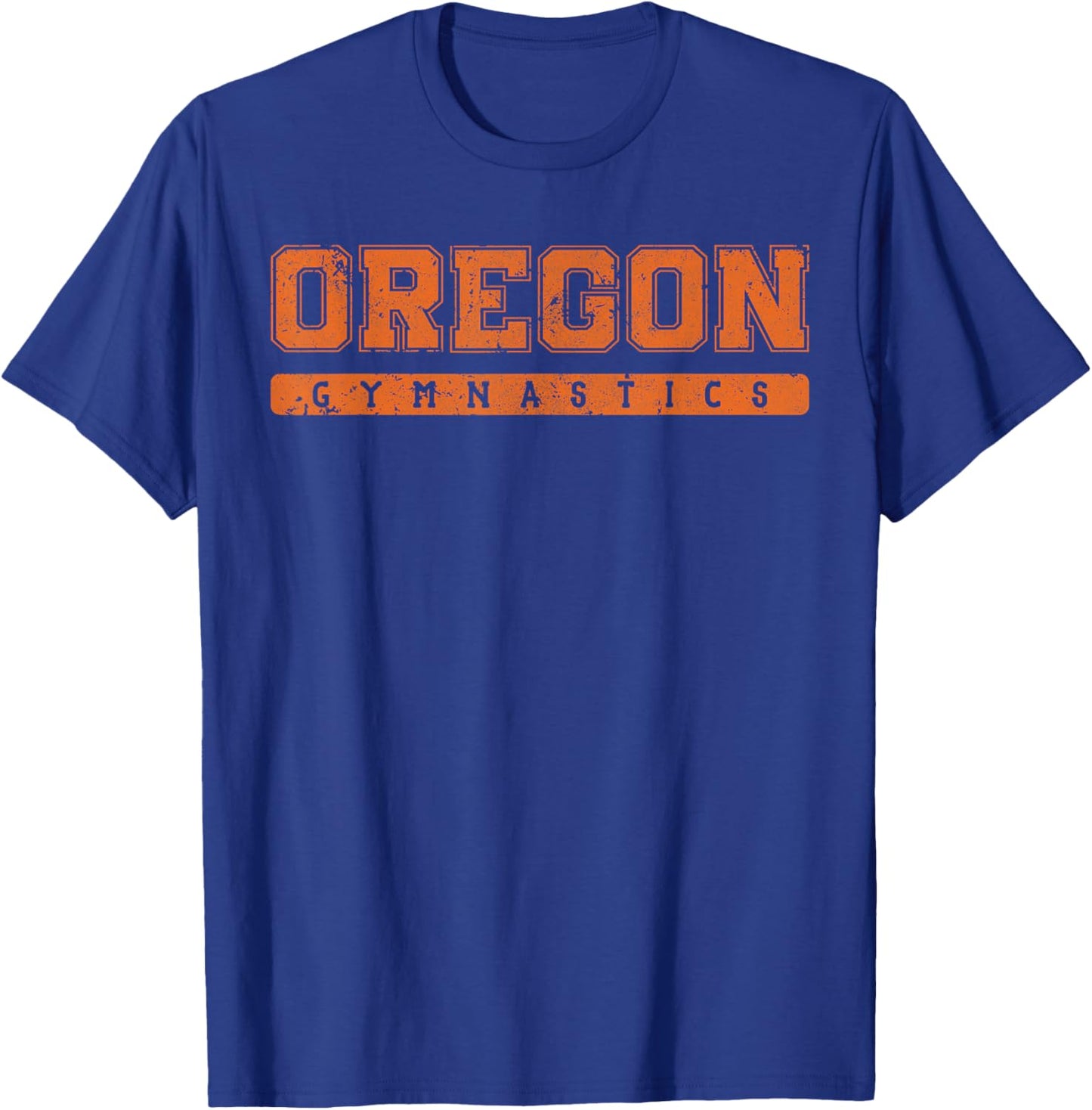 Oregon Gymnastics Orange Vintage Text T-Shirt - T-Shirt | Royal