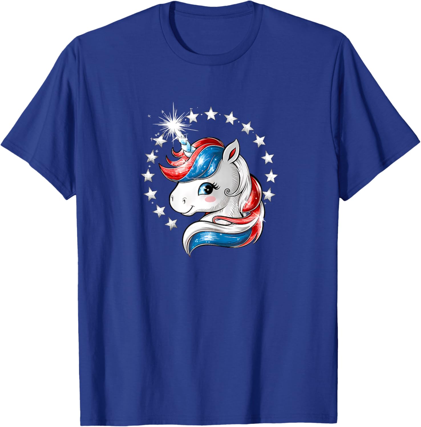 Patriotic Unicorn 4th of July Red White Blue Stars Girls T-Shirt - T-Shirt | Royal