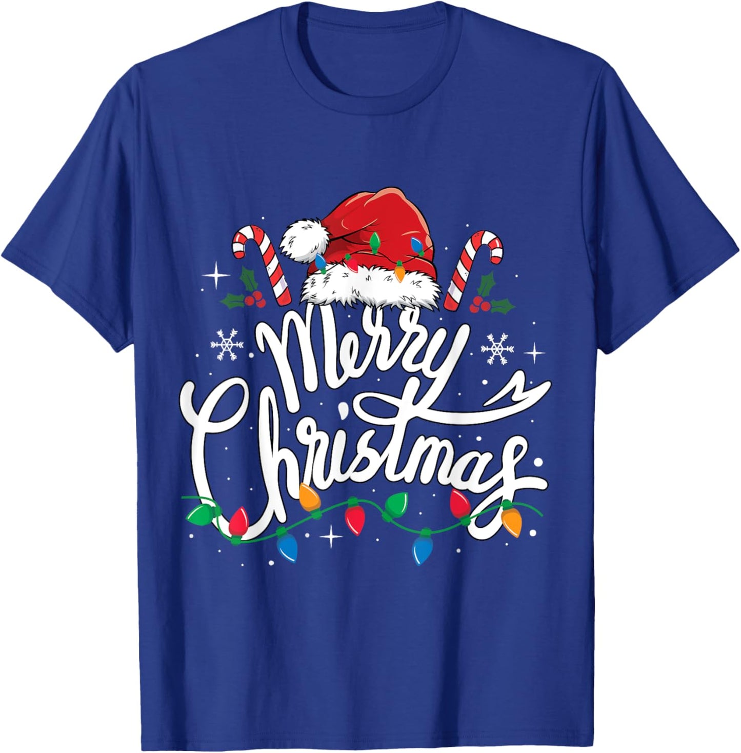 Merry Christmas Lights Red Santa Hat Xmas Family Men Women T-Shirt - T-Shirt | Royal