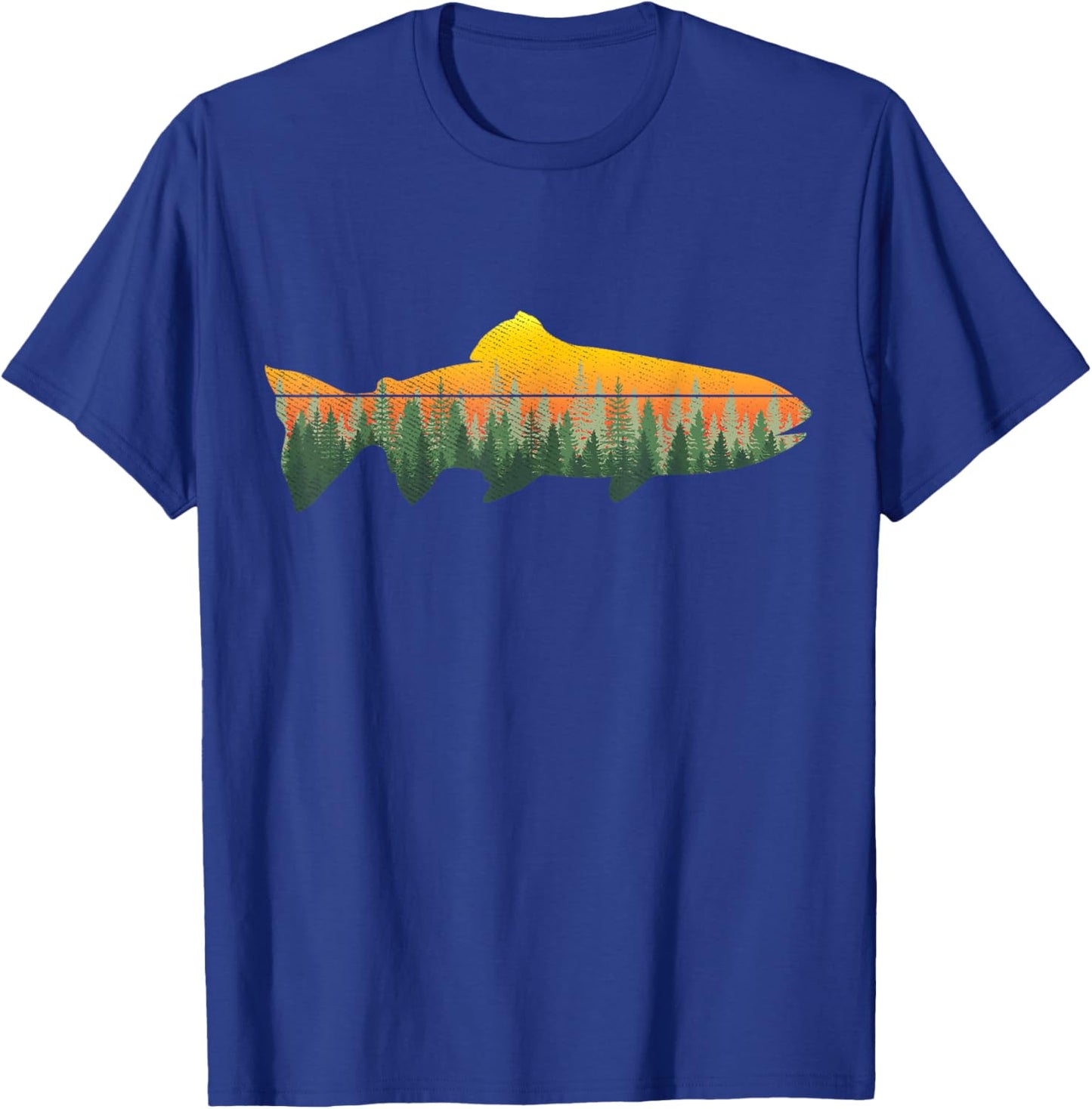 Retro Trout Fly Fishing Outdoor Nature Forest Fisherman T-Shirt - T-Shirt | Royal