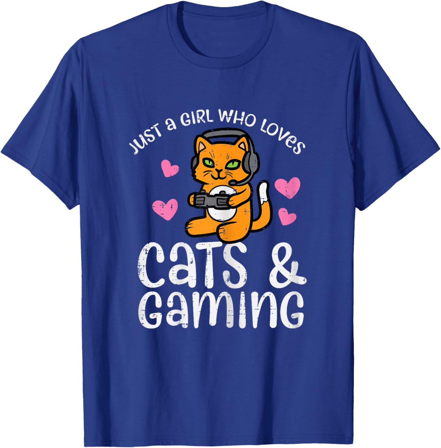 Just Girl Who Loves Cats Gaming Cute Gamer Women Girls Kids T-Shirt - T-Shirt | Royal