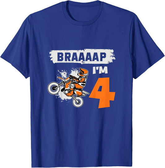 Braaaap I'm 4 Dirt Bike Motocross 4 Year Old 4th Birthday T-Shirt - T-Shirt | Royal