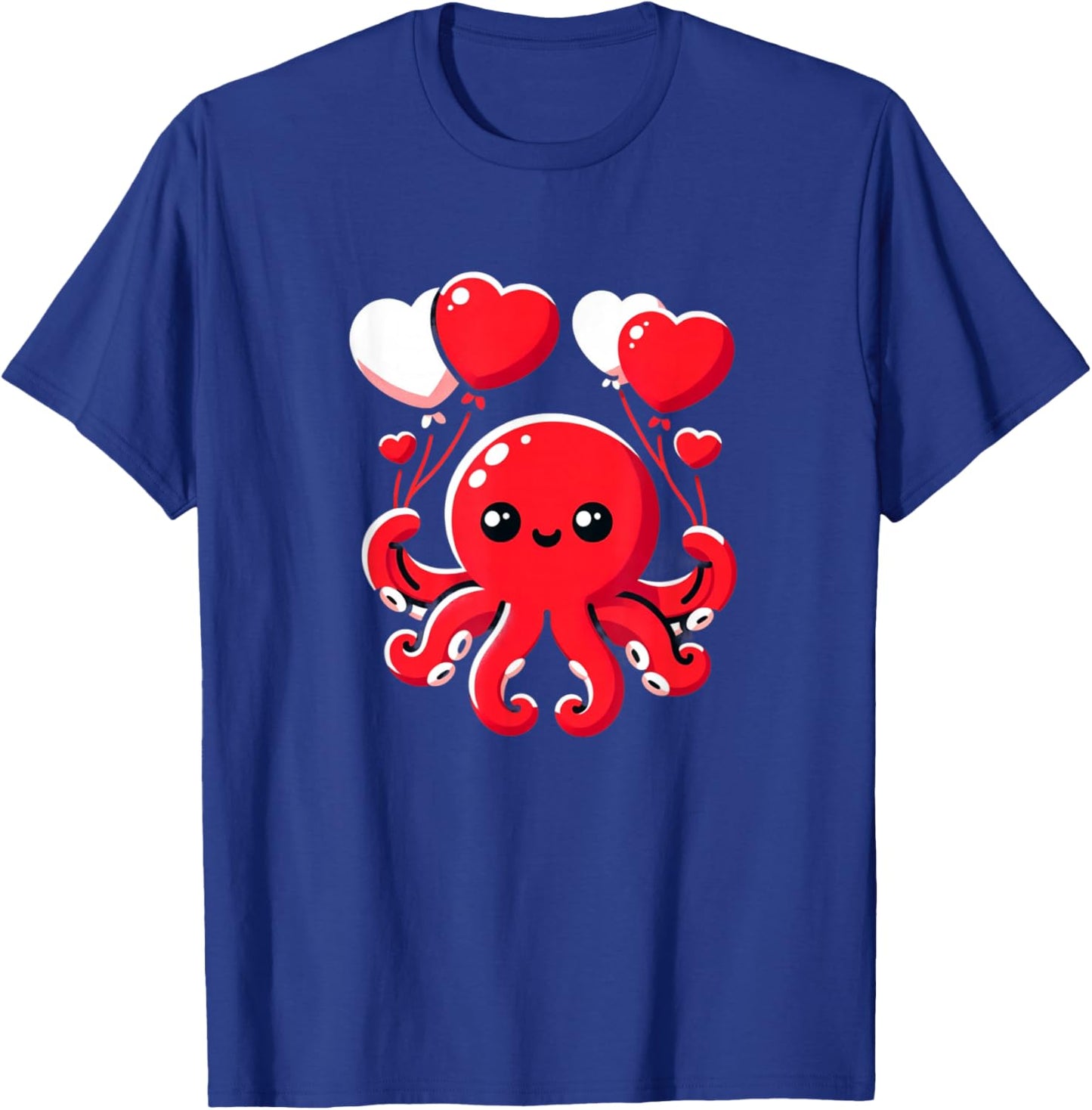 Octopus With Heart Balloons Adorable Valentines Day T-Shirt - T-Shirt | Royal