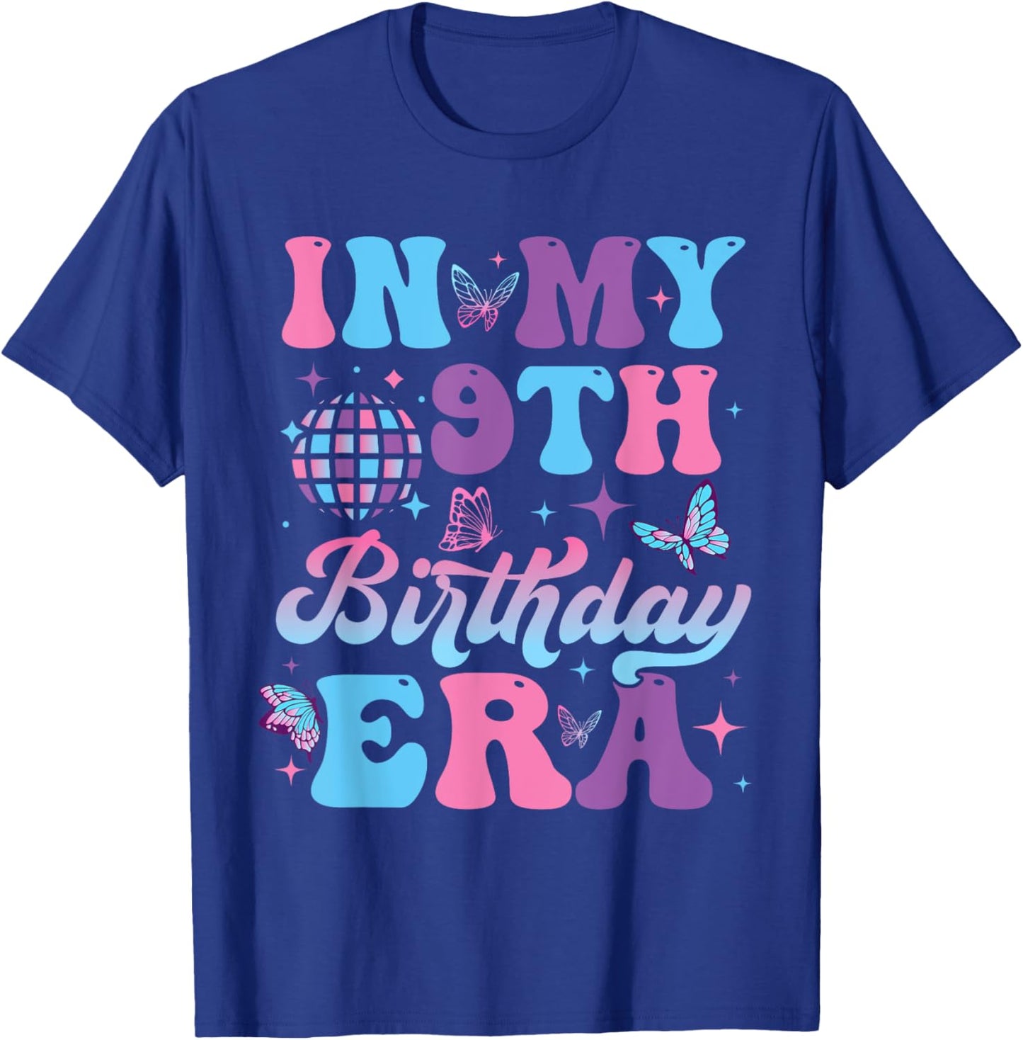 Groovy In My 9th Birthday Era Nine 9 years Old Birthday T-Shirt - T-Shirt | Royal