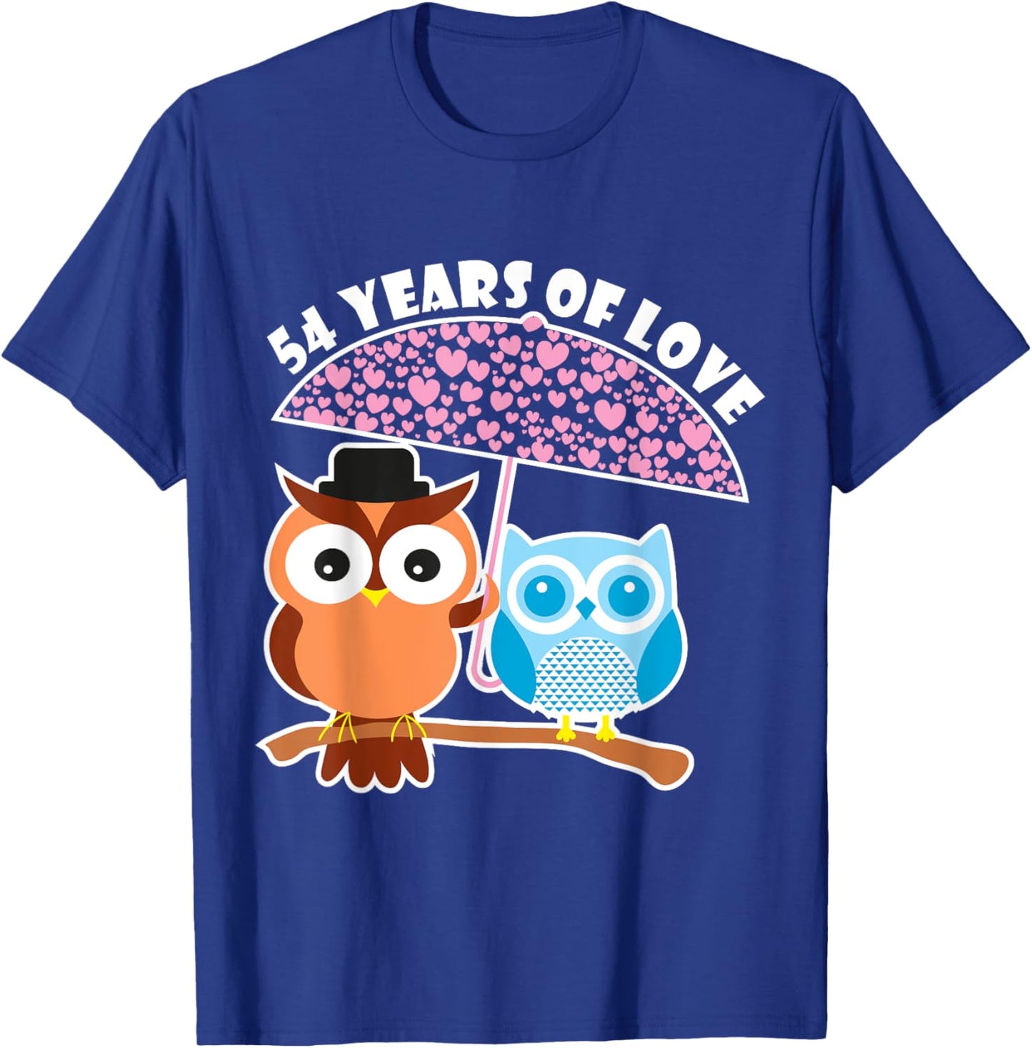 54 Years Of Love - 54th Anniversary Owl Cute Couples T-Shirt - T-Shirt | Royal