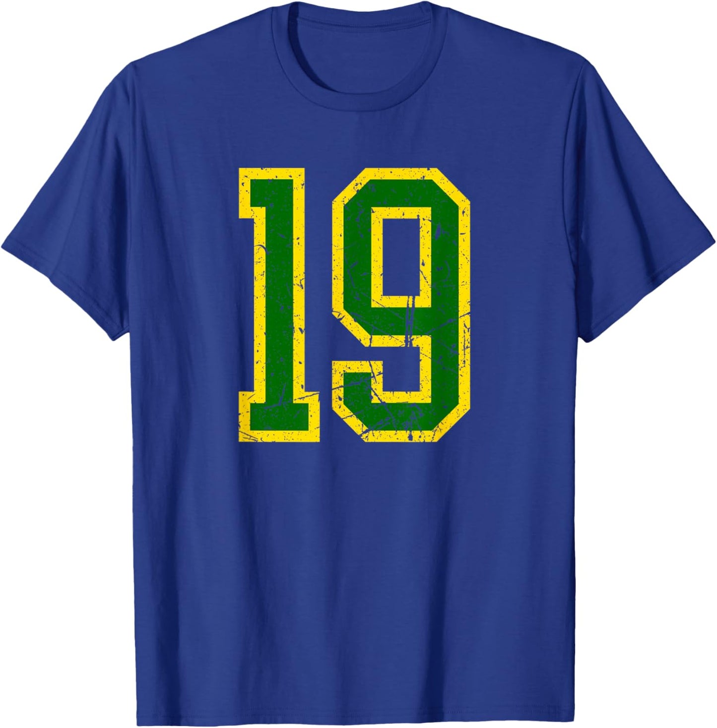 Distressed Green Yellow Sports Team Number 19 T-Shirt - T-Shirt | Royal