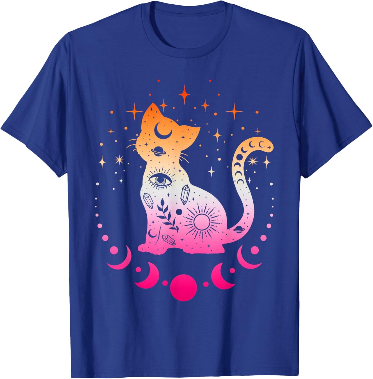 Lesbian Astrology Cat, Moon Phases Lesbian Pride Flag Colors T-Shirt - T-Shirt | Royal