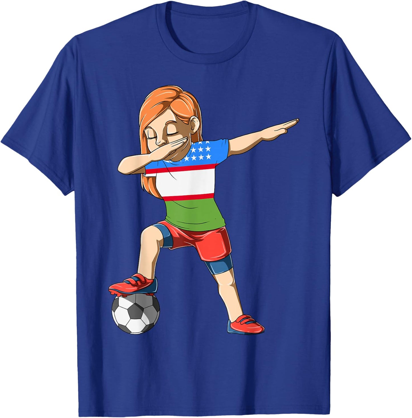 Dabbing Soccer Girl Uzbekistan Jersey Uzbek T-Shirt - T-Shirt | Royal