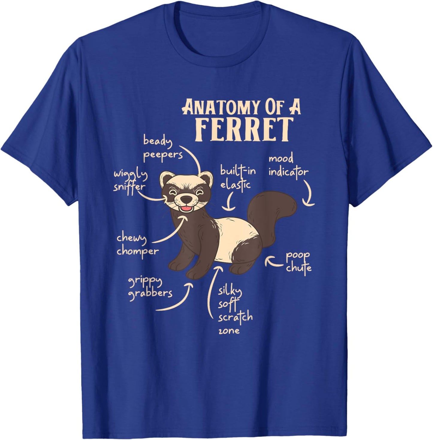 Ferret Anatomy Funny Animal Lover Polecat Paw Pet Owner Gift Men Women Kids T-Shirt - T-Shirt | Royal