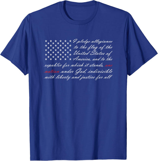 One Nation Pledge of Allegiance American Flag T-Shirt - T-Shirt | Royal