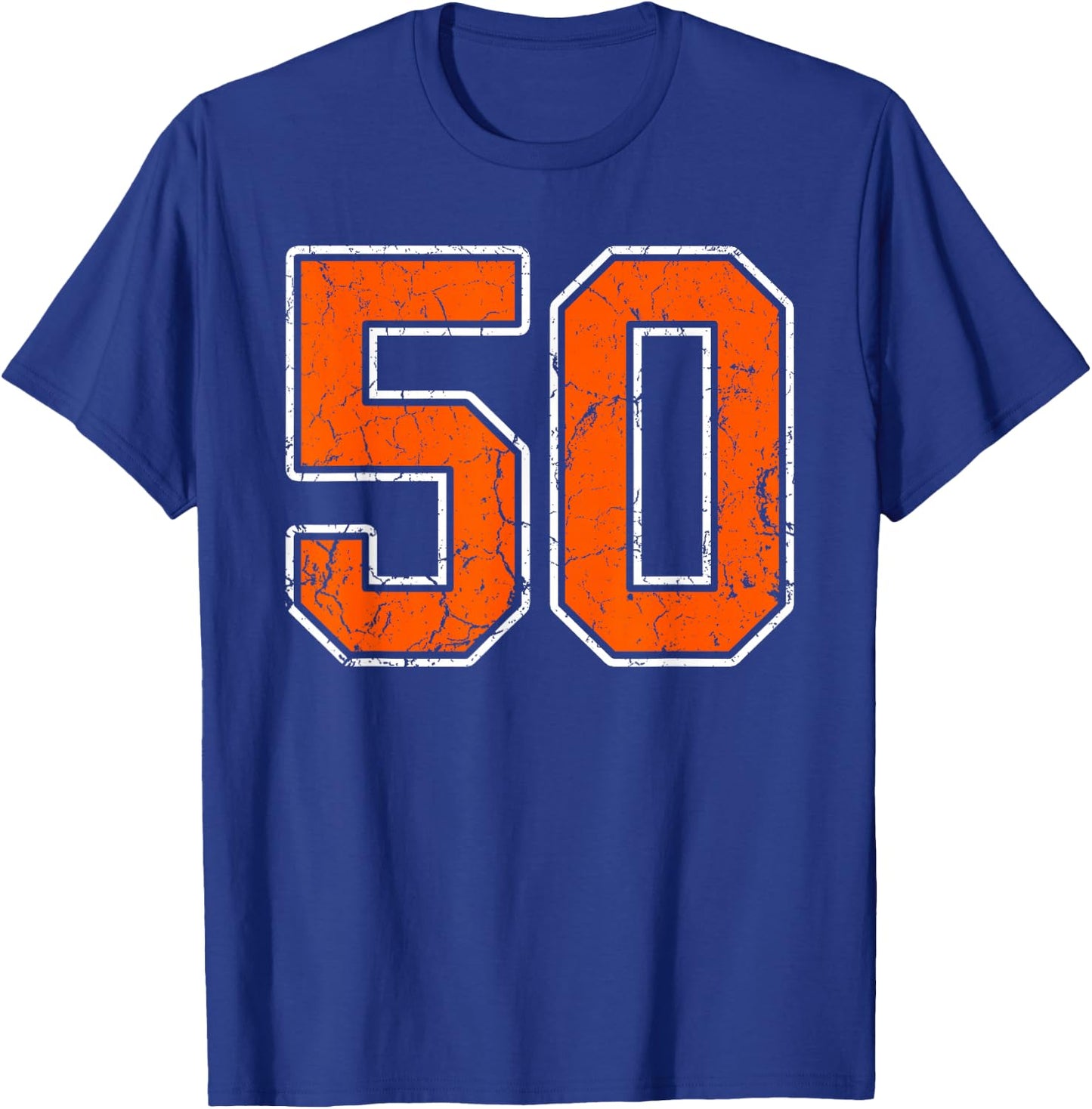 Distressed Orange White Number 50 Jersey Player Uniform #50 T-Shirt - T-Shirt | Royal