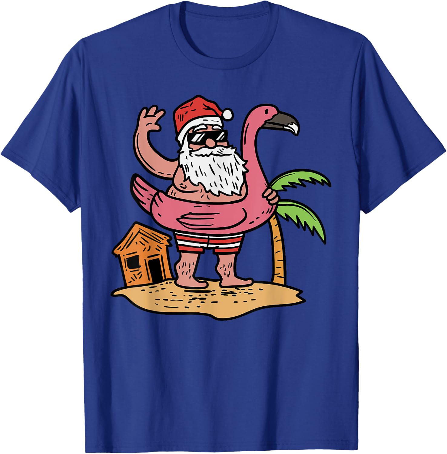 Summer Santa Flamingo Floater Funny Christmas In July Gift T-Shirt - T-Shirt | Royal