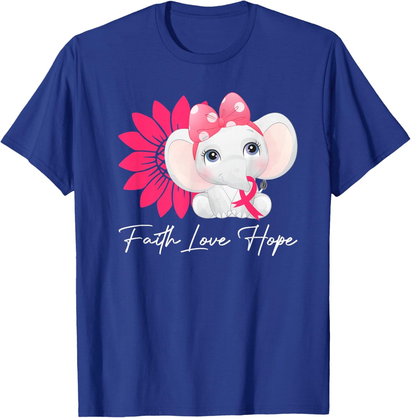 Breast Cancer Cute Elephant With Sunflower and Pink Ribbon T-Shirt - T-Shirt | Royal