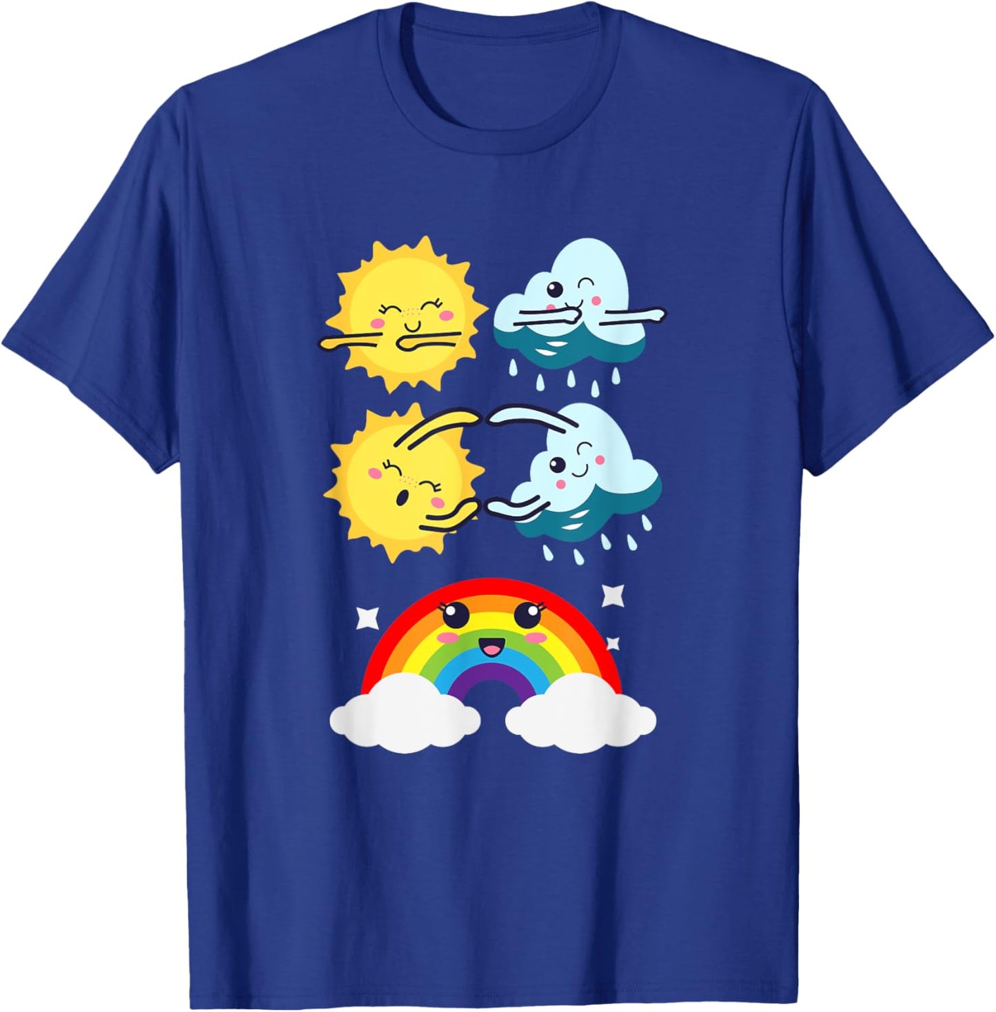 Funny Dancing Sun Cloud Rainbow | Nature Rain Summer Men Women Kids T-Shirt - T-Shirt | Royal