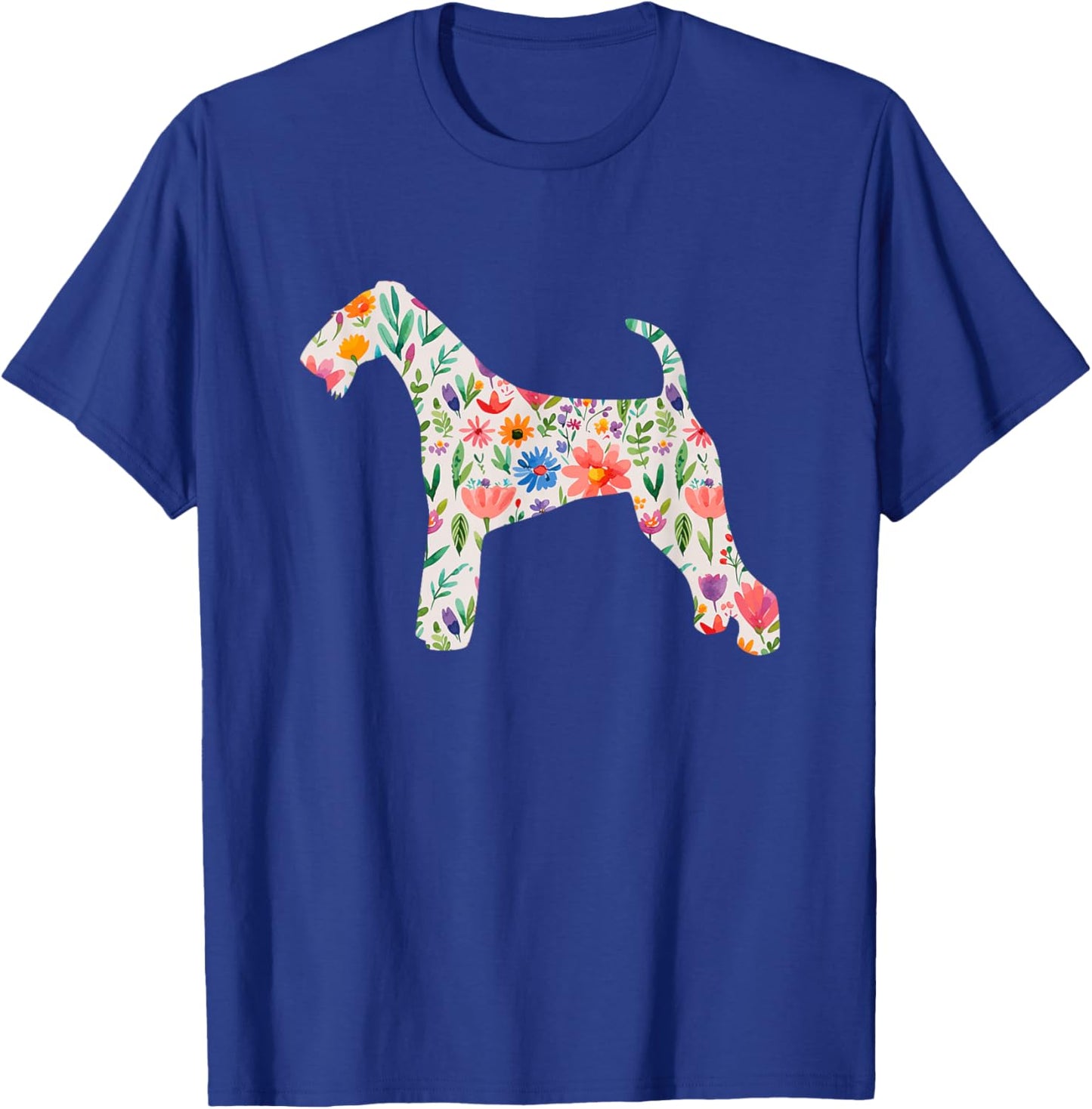 Airedale Terrier watercolor flowers design T-Shirt - T-Shirt | Royal