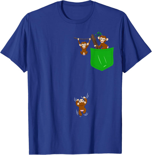 Monkey Lover Shirt Cute Monkey Pocket Shirt for Kids Monkey T-Shirt - T-Shirt | Royal