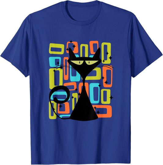 Retro Cat Midcentury Mid Century Style Modern Abstract Shape T-Shirt - T-Shirt | Royal
