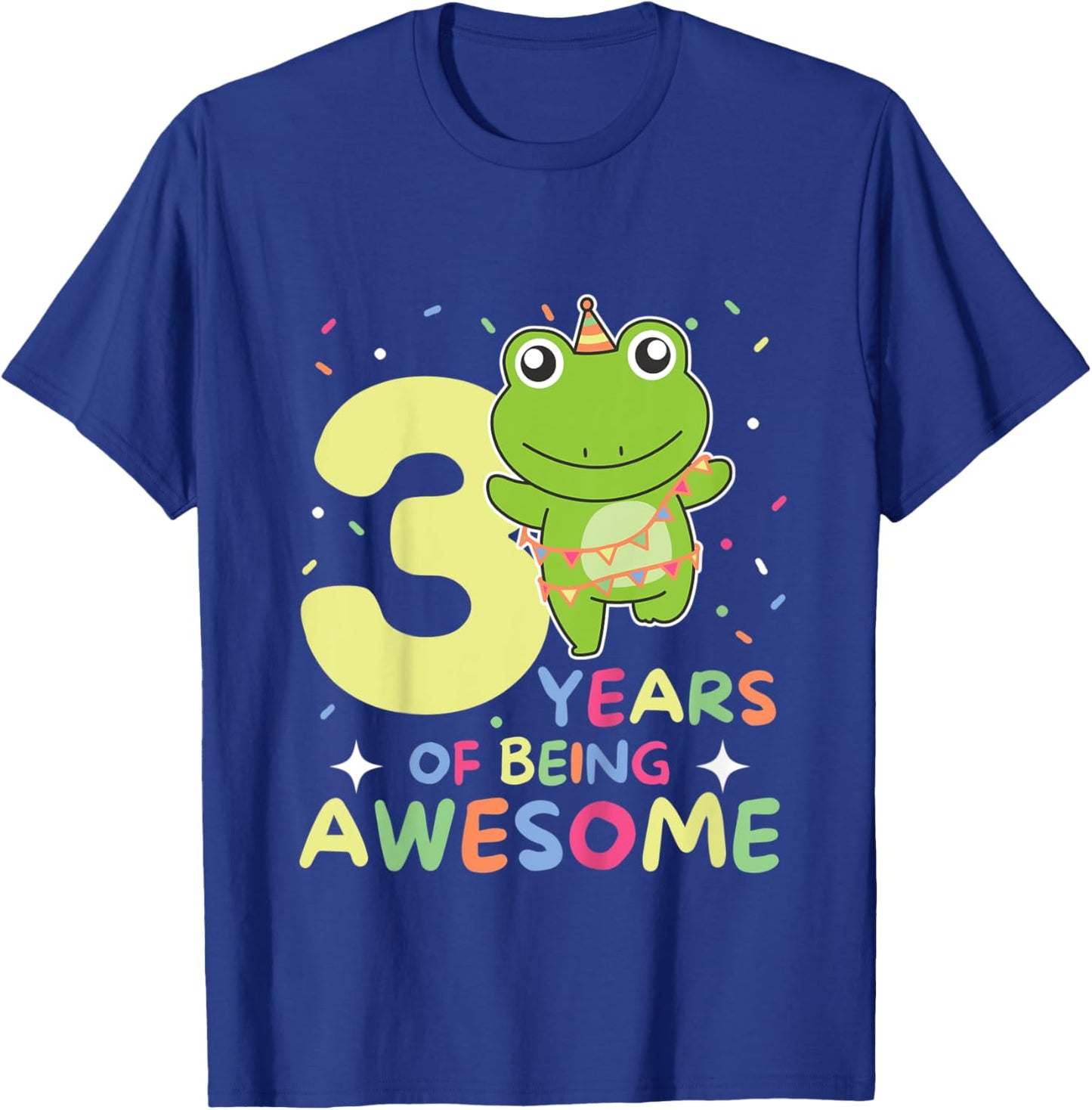 Kids Frog 3rd Birthday For Kids Three Years Old T-Shirt - T-Shirt | Royal