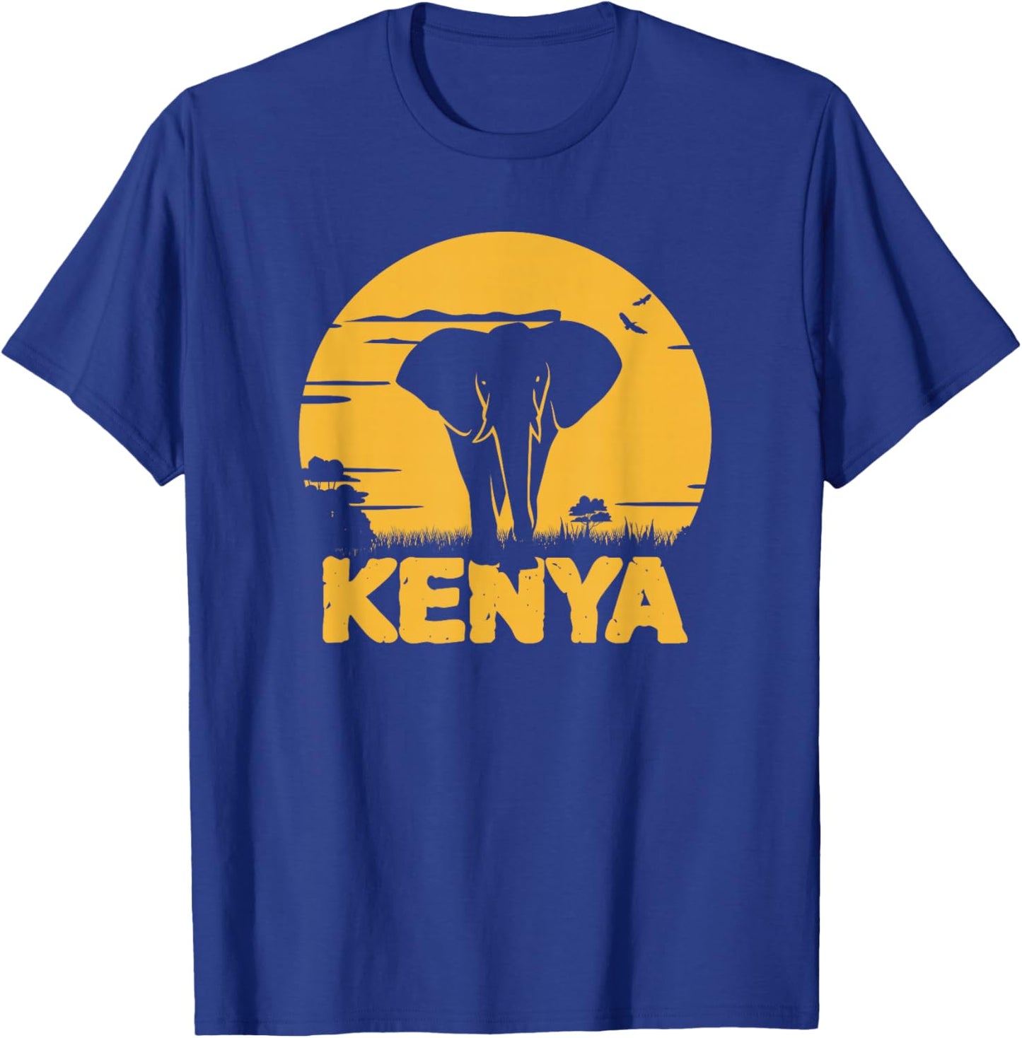 Kenyan Shirt with Retro Vintage Sunset, Elephant Kenya T-Shirt - T-Shirt | Royal