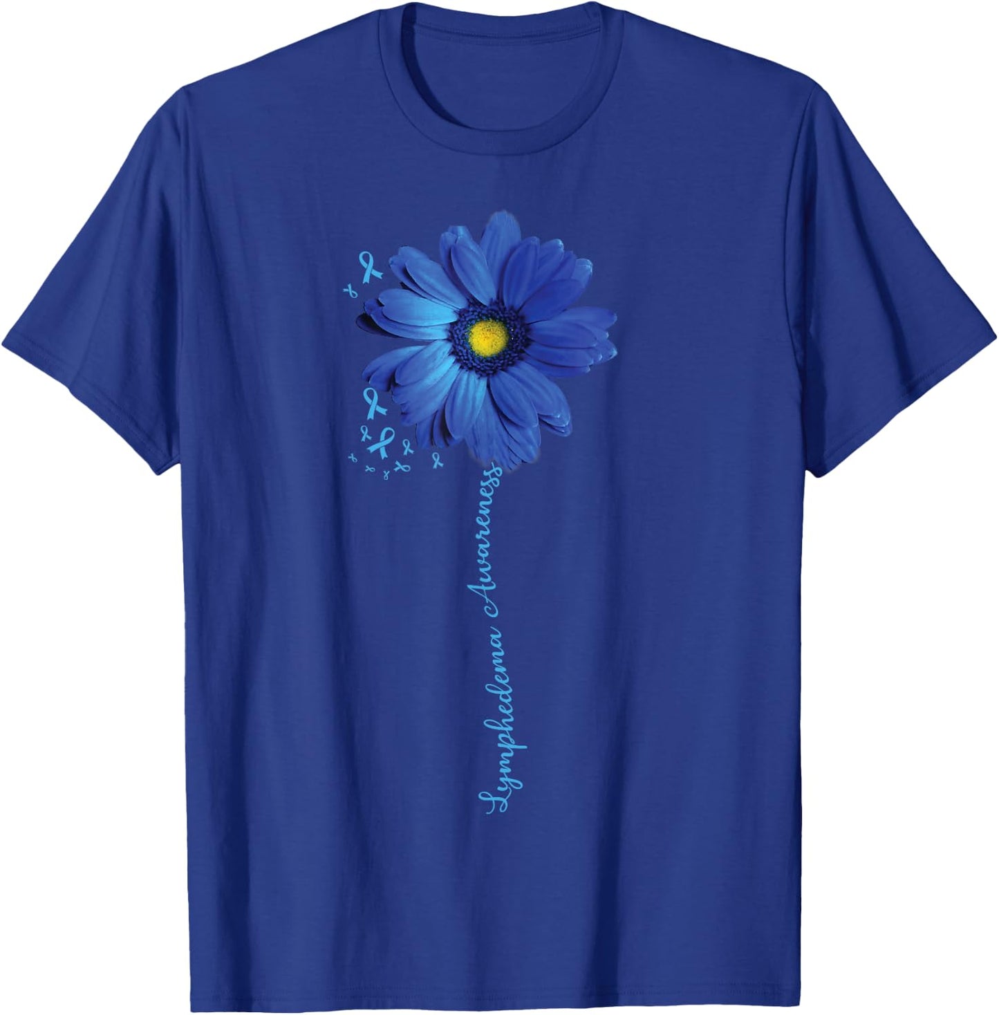 Lymphedema Awareness Sunflower Light Blue Ribbon T-Shirt - T-Shirt | Royal