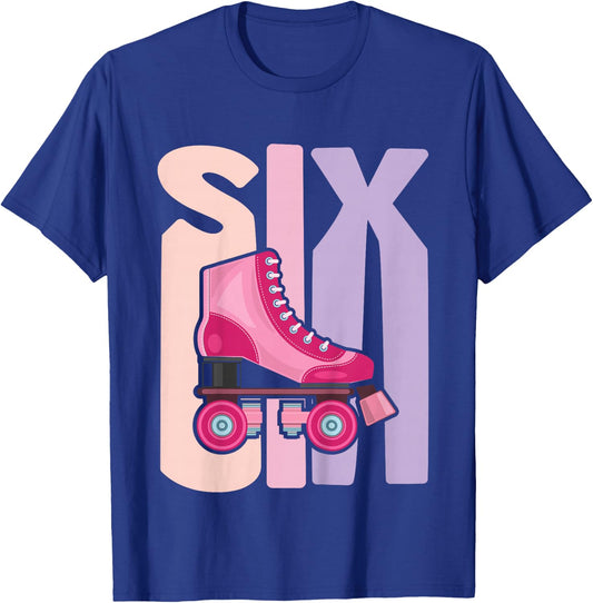6 Year Old Cute Roller Skating Birthday Girl 6th B-day T-Shirt - T-Shirt | Royal