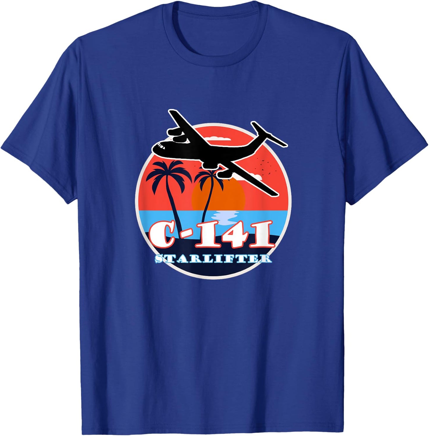 C-141 Vintage Tropical Sunset Cargo Aviation T-Shirt - T-Shirt | Royal