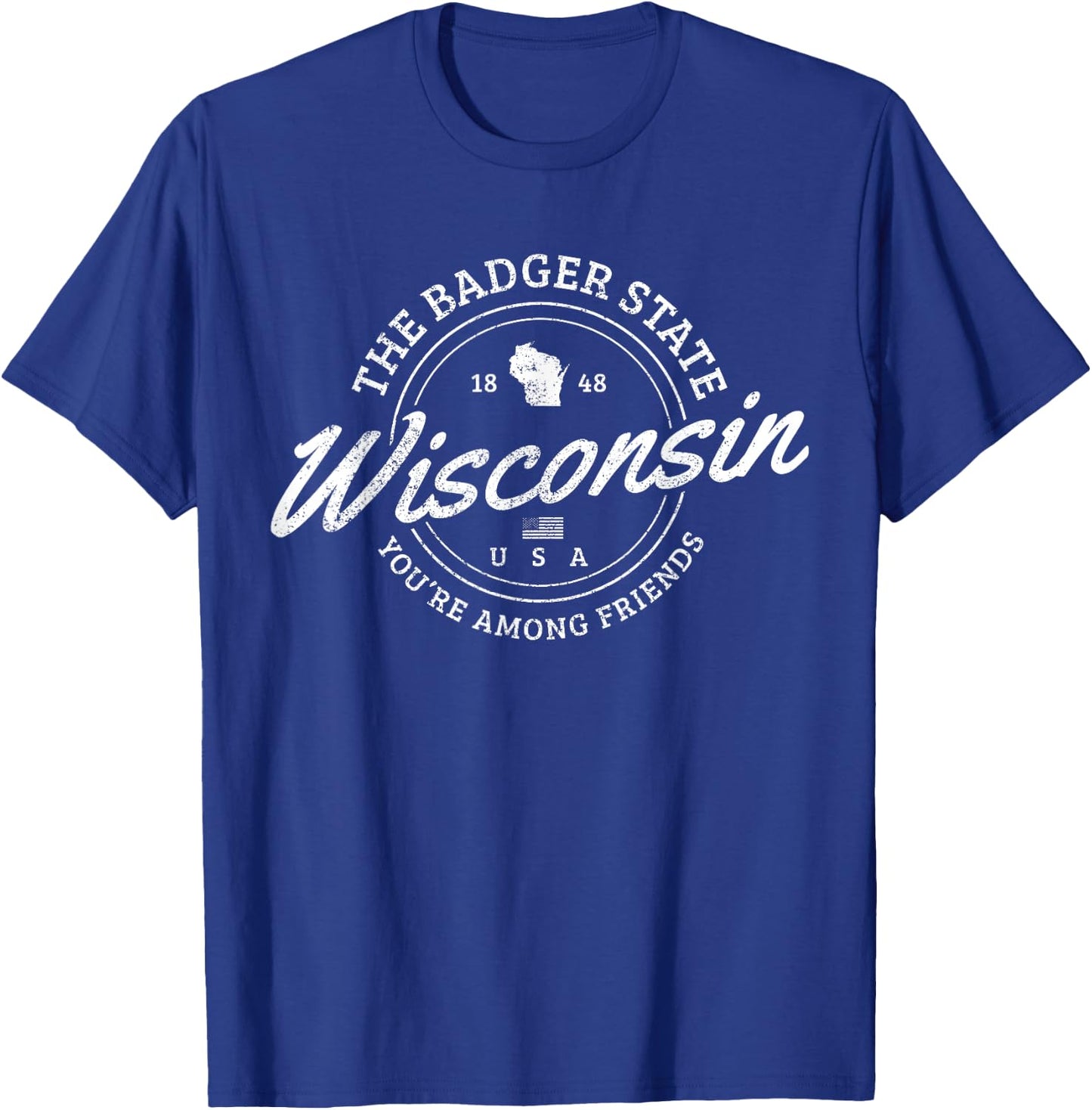 Wisconsin Est. 1848 Badger State Map Souvenir Pride T-Shirt - T-Shirt | Royal