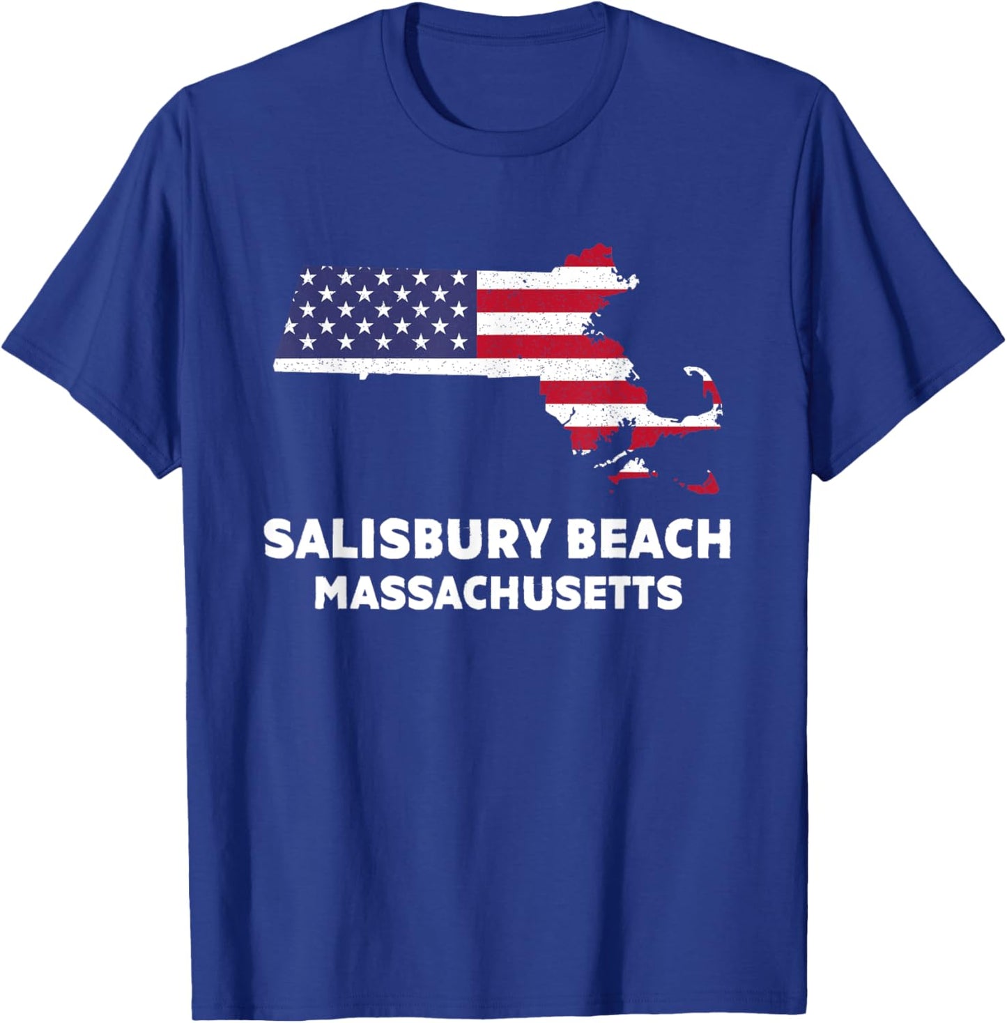 Distressed Patriotic USA Flag Salisbury Beach, MA Women Men T-Shirt - T-Shirt | Royal