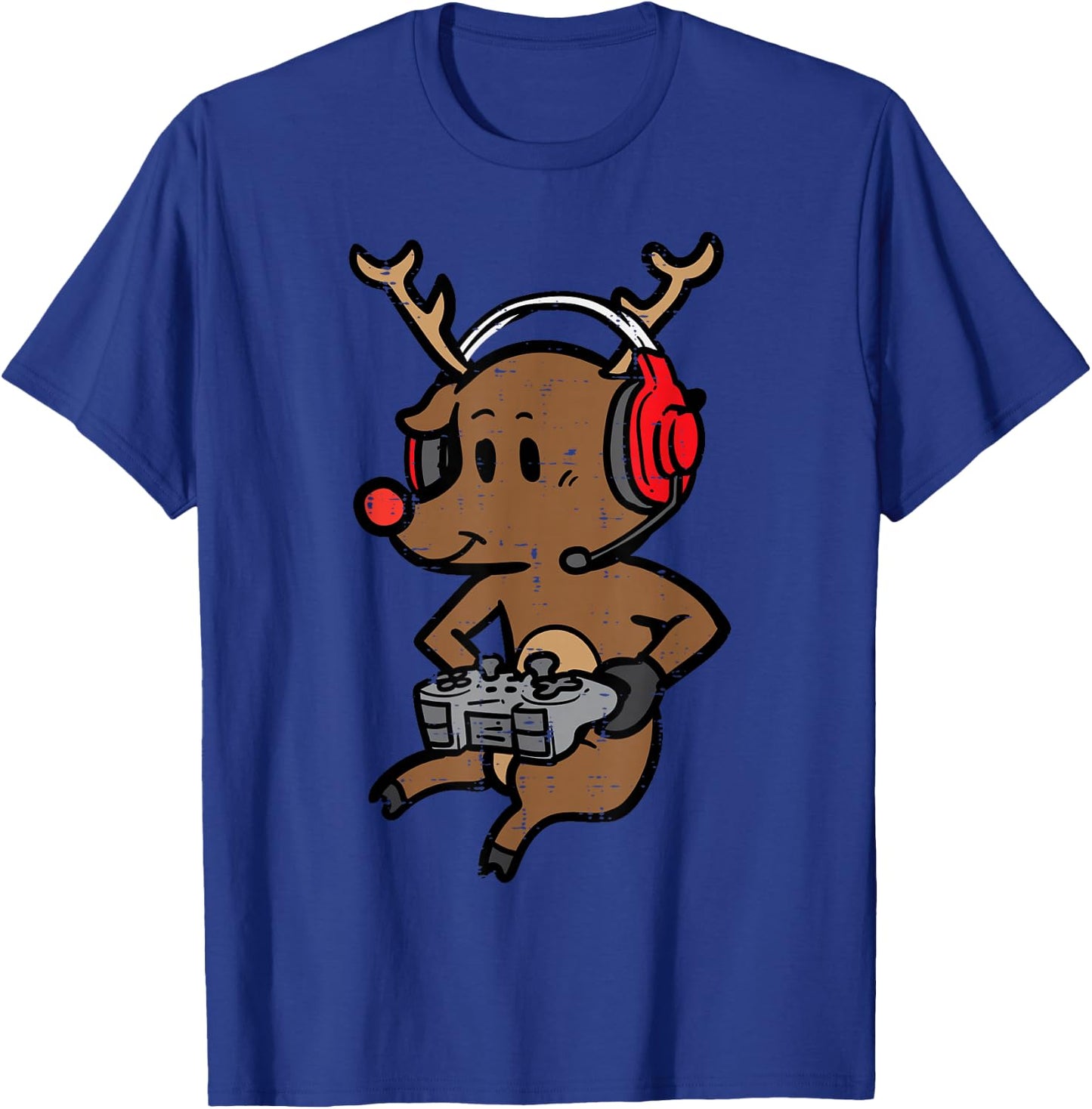 Christmas Gamer Reindeer Xmas Gaming Men Boys Kids Youth T-Shirt - T-Shirt | Royal