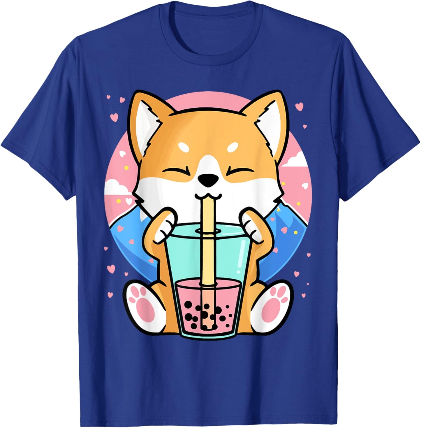 Kawaii Corgi Dog Bubble Tea Boba Anime Neko Japanese Women Girls Kids T-Shirt - T-Shirt | Royal