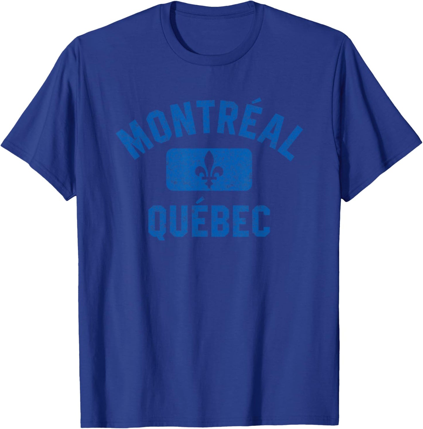 Montreal Quebec Fleur de Lys Gym Style Distressed Blue Print T-Shirt - T-Shirt | Royal