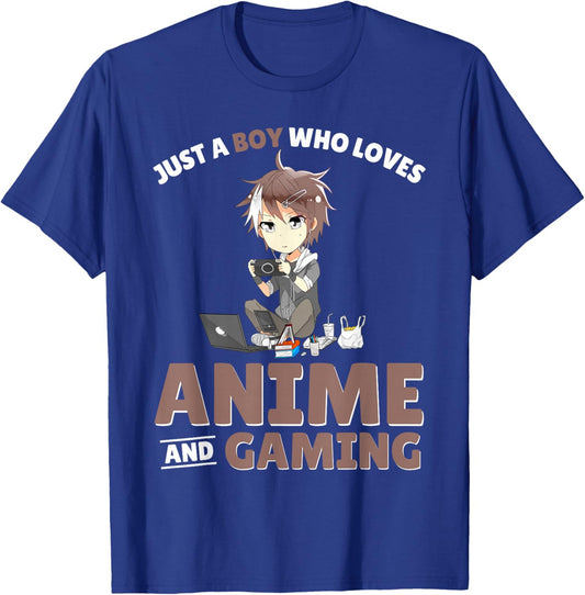 Just A Boy Who Loves Anime And Gaming Gamer Japanese Anime T-Shirt - T-Shirt | Royal
