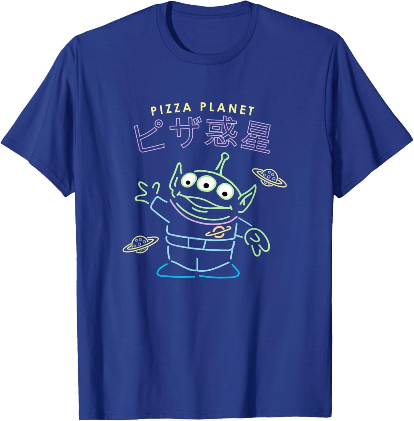 Disney Pixar Toy Story Pizza Planet Alien Neon Kanji Poster T-Shirt - T-Shirt | Royal