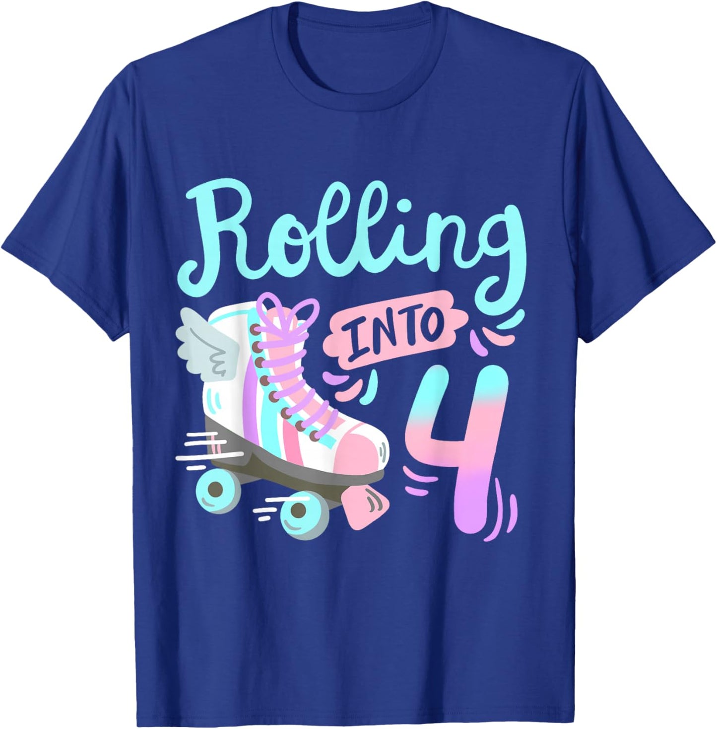 Rolling Into 4 Roller Skates Skater Girl 4th Birthday Party T-Shirt - T-Shirt | Royal