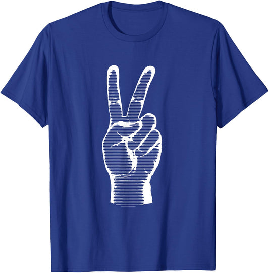 Hand Finger Sign Peace Awareness Symbol T-Shirt - T-Shirt | Royal