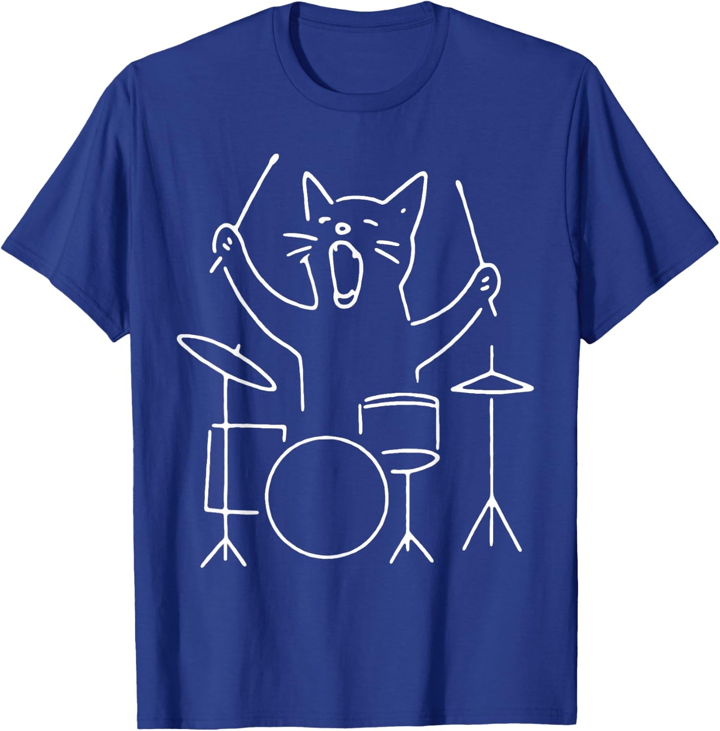 Cat Playing Drums Drumming Drummer Screaming Music Lover T-Shirt - T-Shirt | Royal