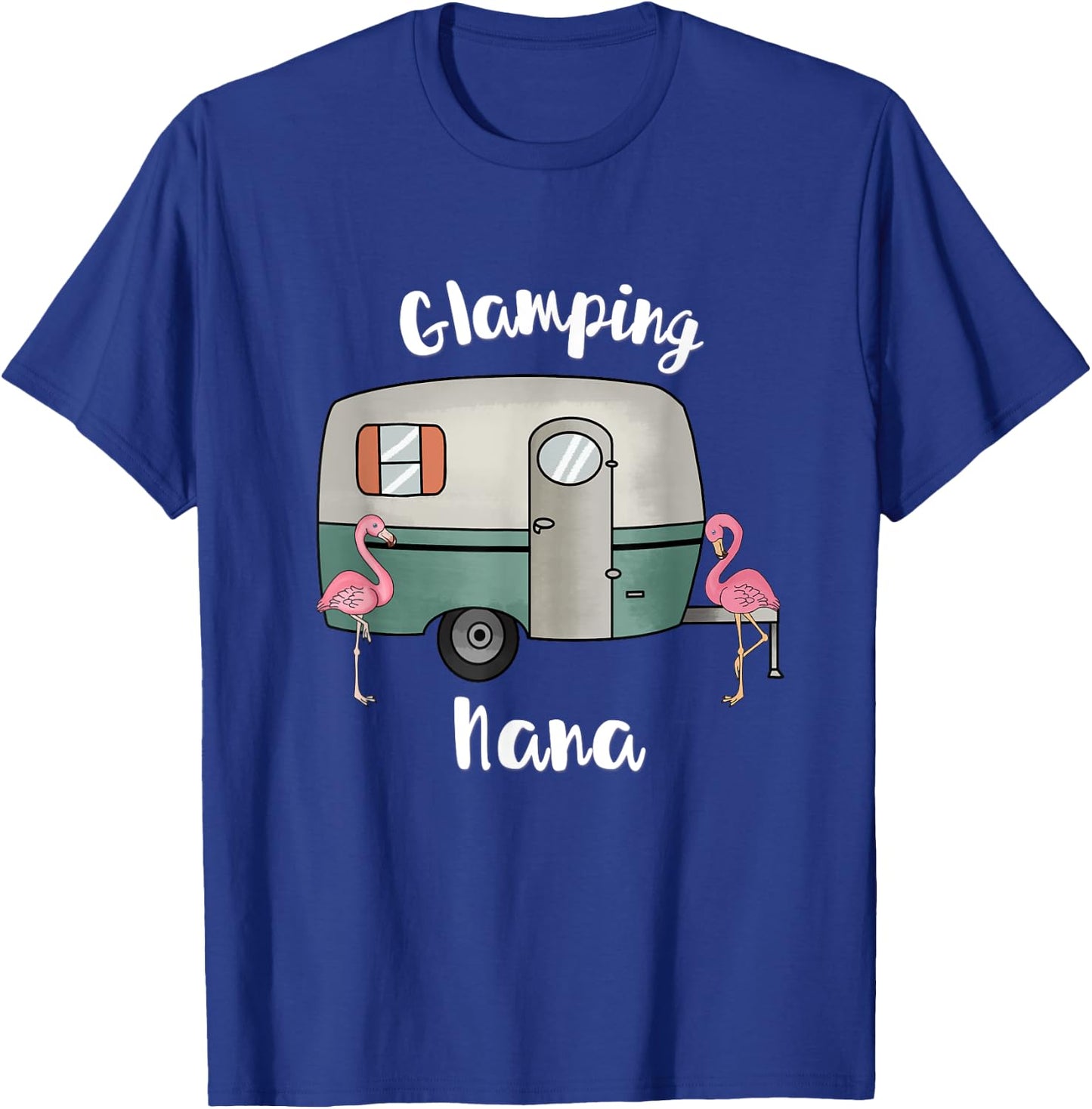 Glamping Nana Camping RV Vintage Flamingos T-Shirt - T-Shirt | Royal