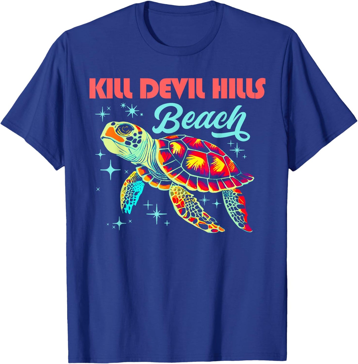 Kill Devil Hills Beach NC Artistic Sea Turtle Retro Men Women Girls Kids T-Shirt - T-Shirt | Royal