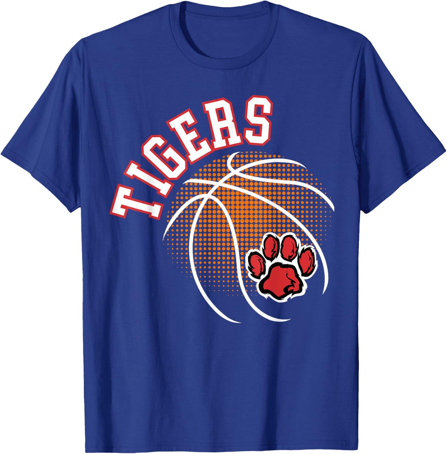 Tigers Basketball Red Tiger Pride Paw Print School Spirit T-Shirt - T-Shirt | Royal