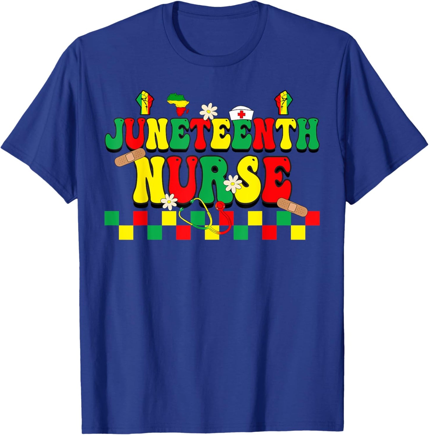 Juneteenth Black Nurse Retro 1865 Groovy Scrub Top Men Women T-Shirt - T-Shirt | Royal