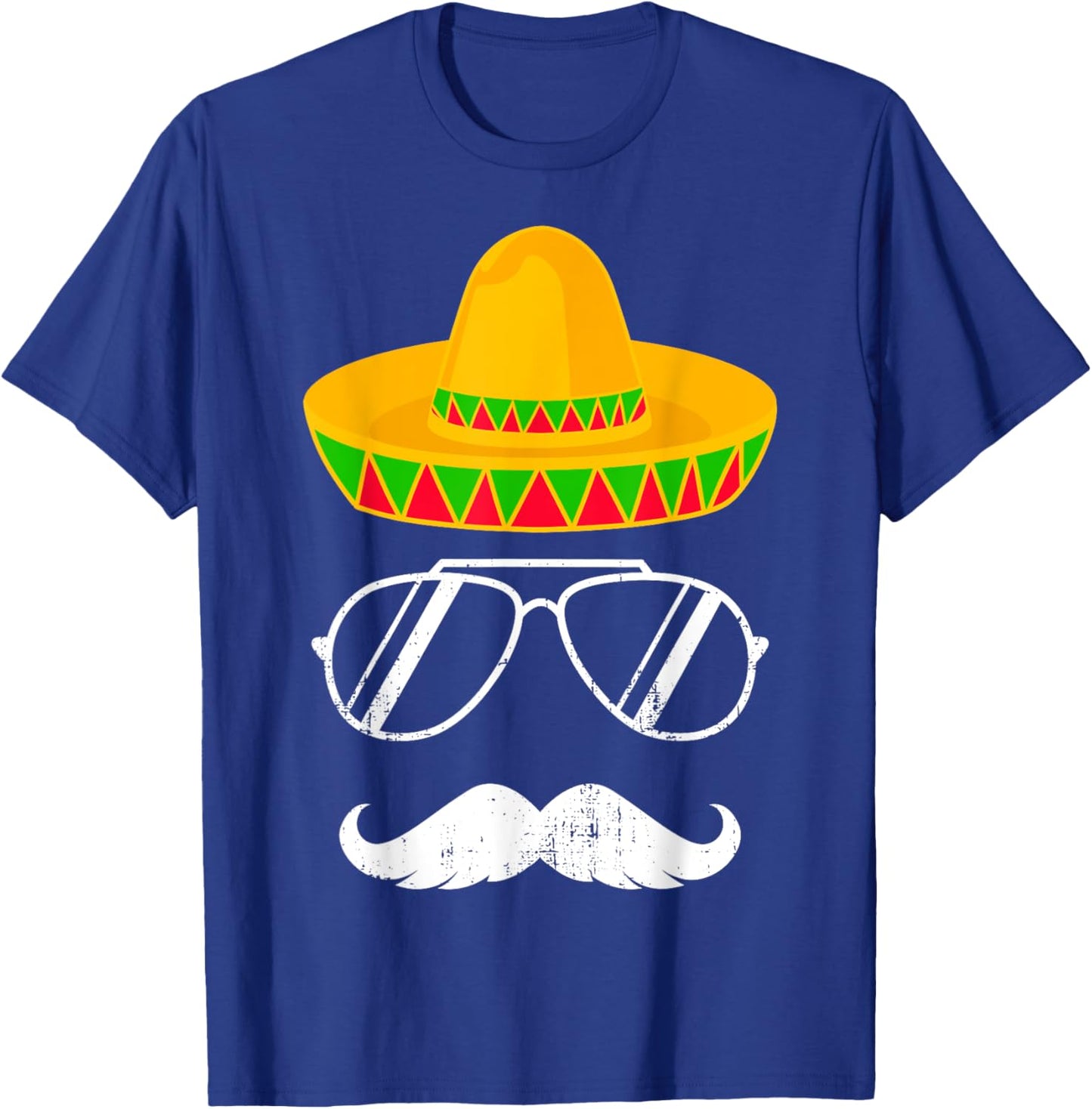 Funny mexican sombrero mustache face for Cinco de Mayo T-Shirt - T-Shirt | Royal