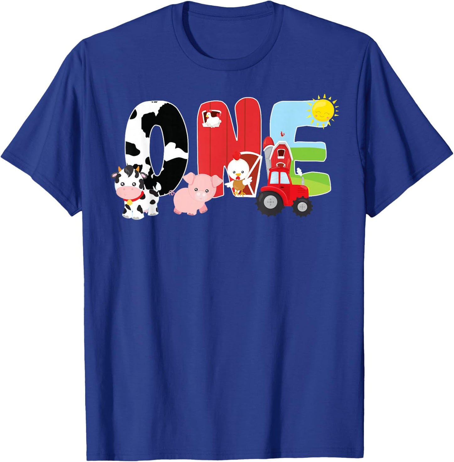 Farm Animals 1st Birthday Barnyard 1 Year Old Baby Birthday T-Shirt - T-Shirt | Royal