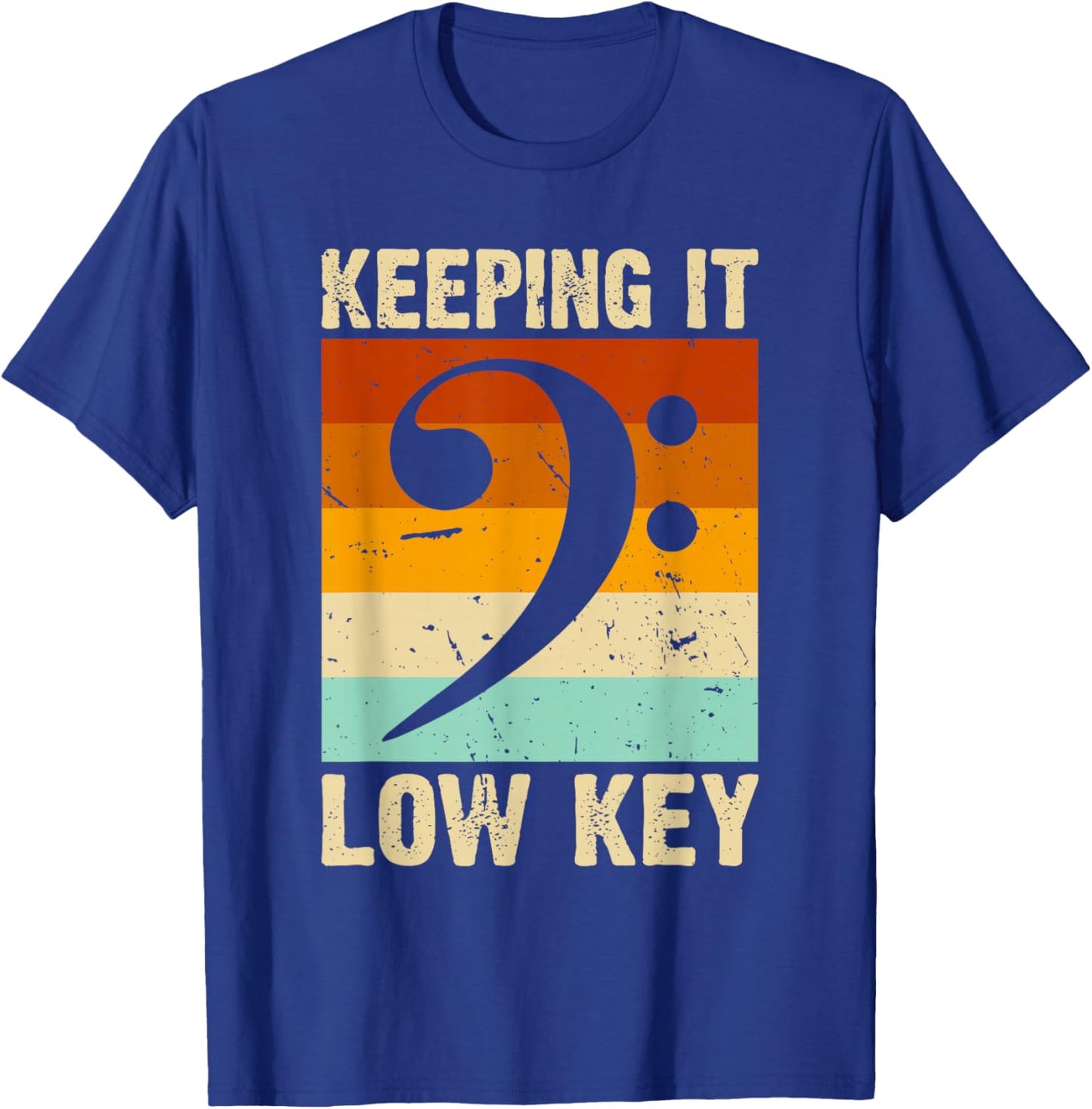 Retro Bass Clef Music Keeping it Low Key Musician Humor T-Shirt - T-Shirt | Royal
