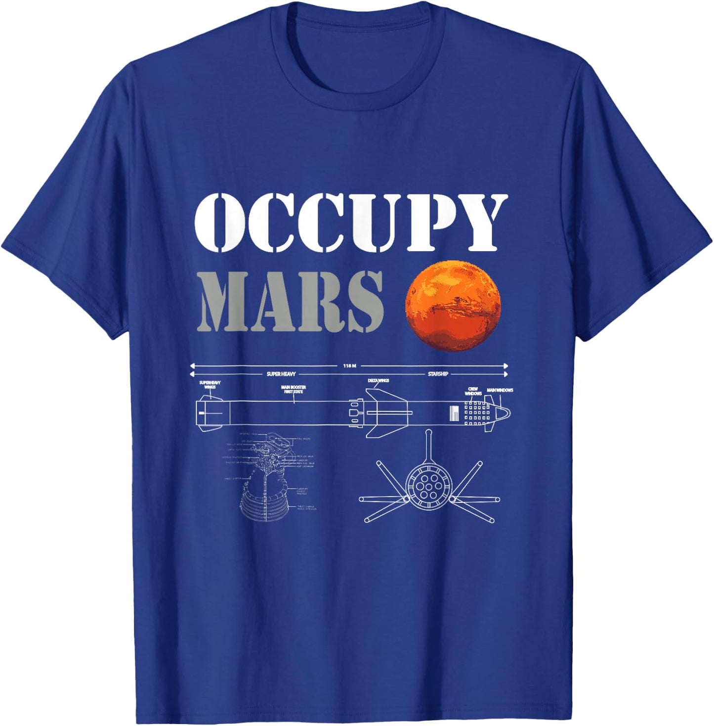Occupy Mars Starship Rocket T-Shirt - T-Shirt | Royal